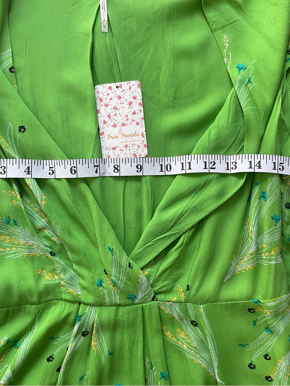 Free People Retro Floral Green V-neck Midi Dress Size 12 NWT - Picture 13 of 14